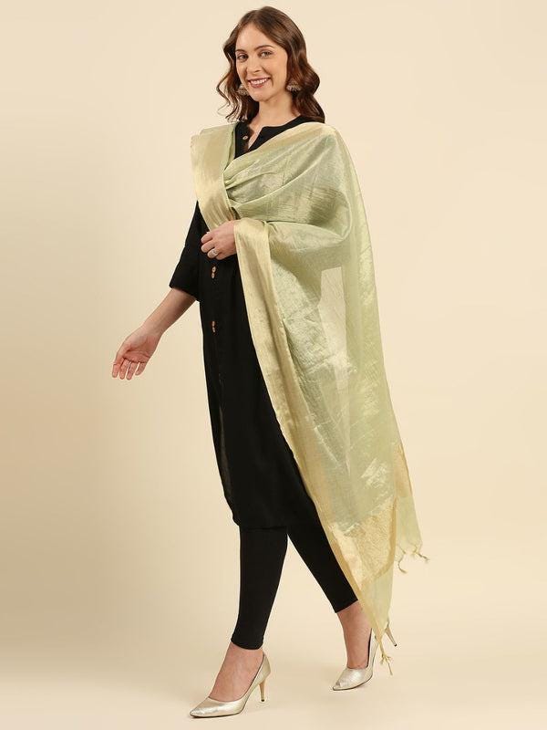 Pista Green Two Tone Banarasi Tissue Dupatta/shawl/stole