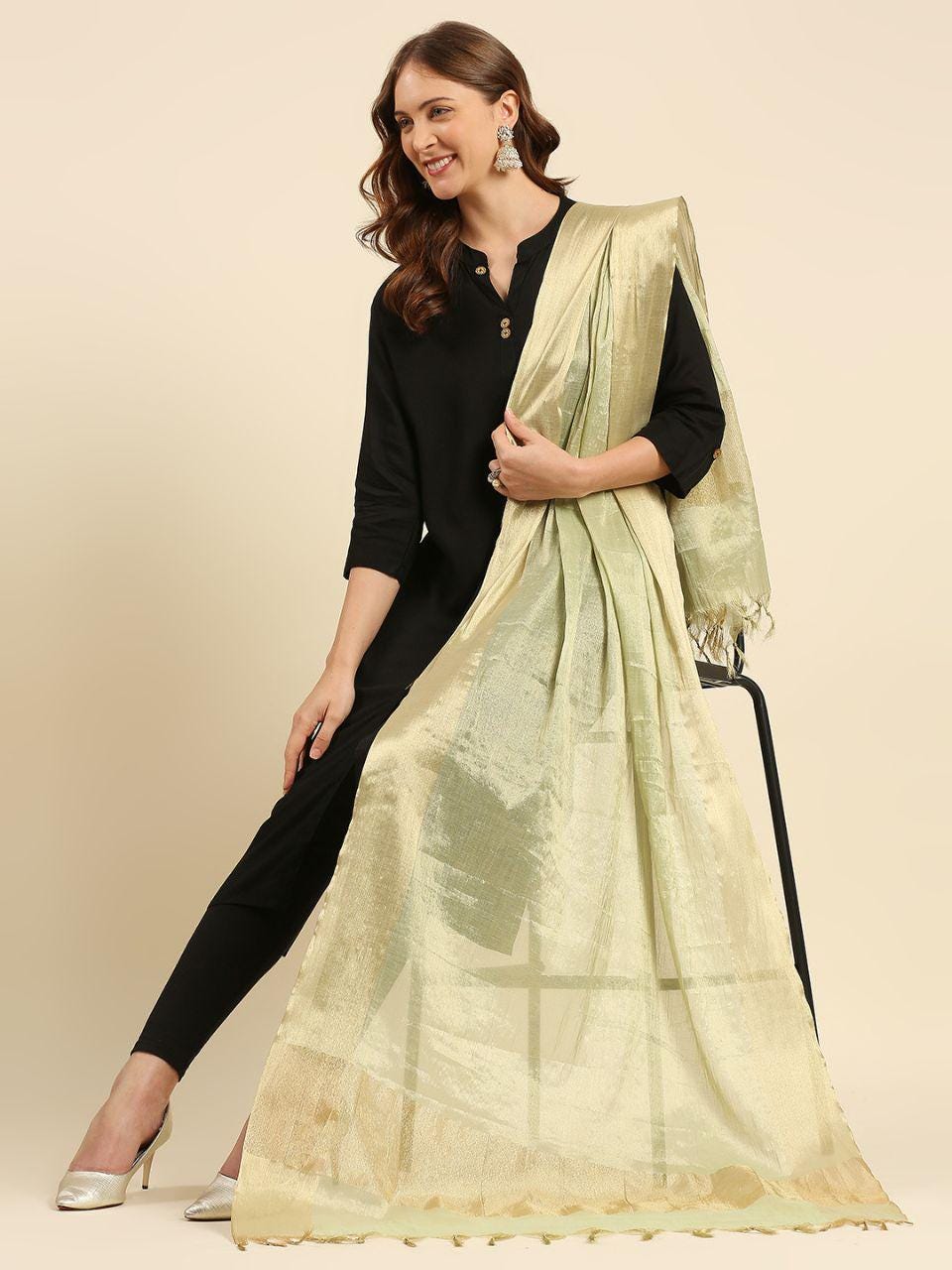 Pista Green Two Tone Banarasi Tissue Dupatta/shawl/stole