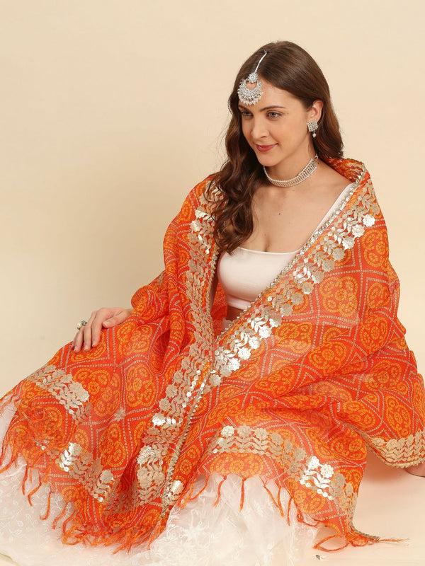 Ikat Printed Kota Cotton Dupatta With Gotta Patti Border dupatta/shawl/stole