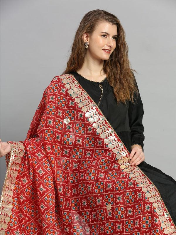 Ikat Printed Kota Cotton Dupatta With Gotta Patti Border dupatta/shawl/stole