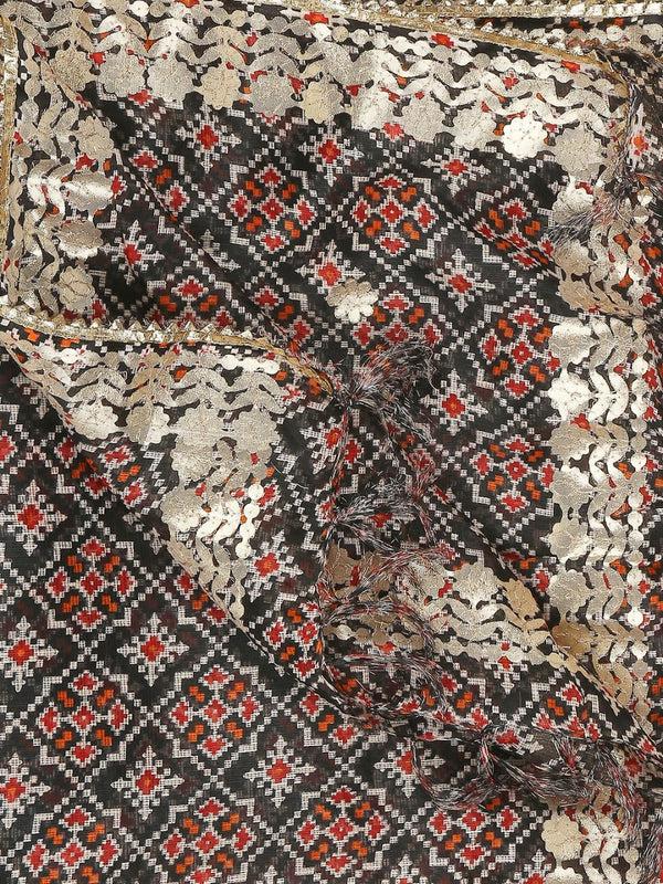 Ikat Printed Kota Cotton Dupatta With Gotta Patti Border dupatta/shawl/stole
