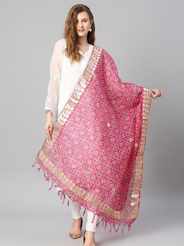 Ikat Printed Kota Cotton Dupatta With Gotta Patti Border dupatta/shawl/stole