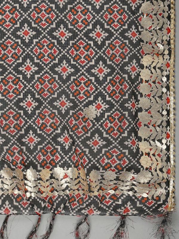 Ikat Printed Kota Cotton Dupatta With Gotta Patti Border dupatta/shawl/stole