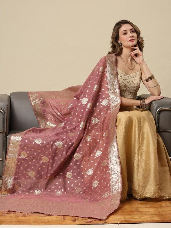 Banarasi Dupatta in Chanderi Blended Silk With Gold Weaving/shawl/stole