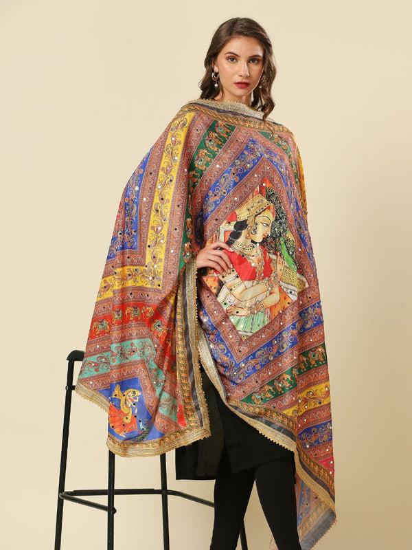 Multicolour Digitally Printed Pakistani Mirror Work Dupatta/shawl/stole