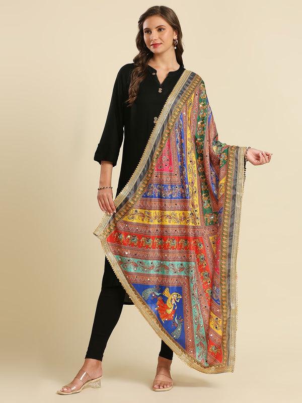 Multicolour Digitally Printed Pakistani Mirror Work Dupatta/shawl/stole