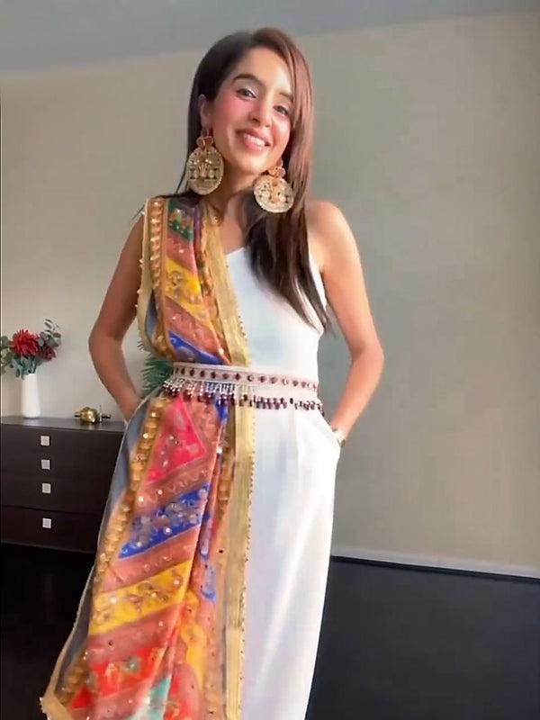 Multicolour Digitally Printed Pakistani Mirror Work Dupatta/shawl/stole