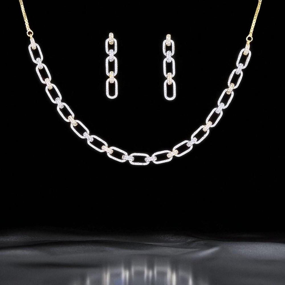 American Diamonds Cubic Zirconia paperclip design Necklace Set With 2 tone Plating real diamond lookalike
