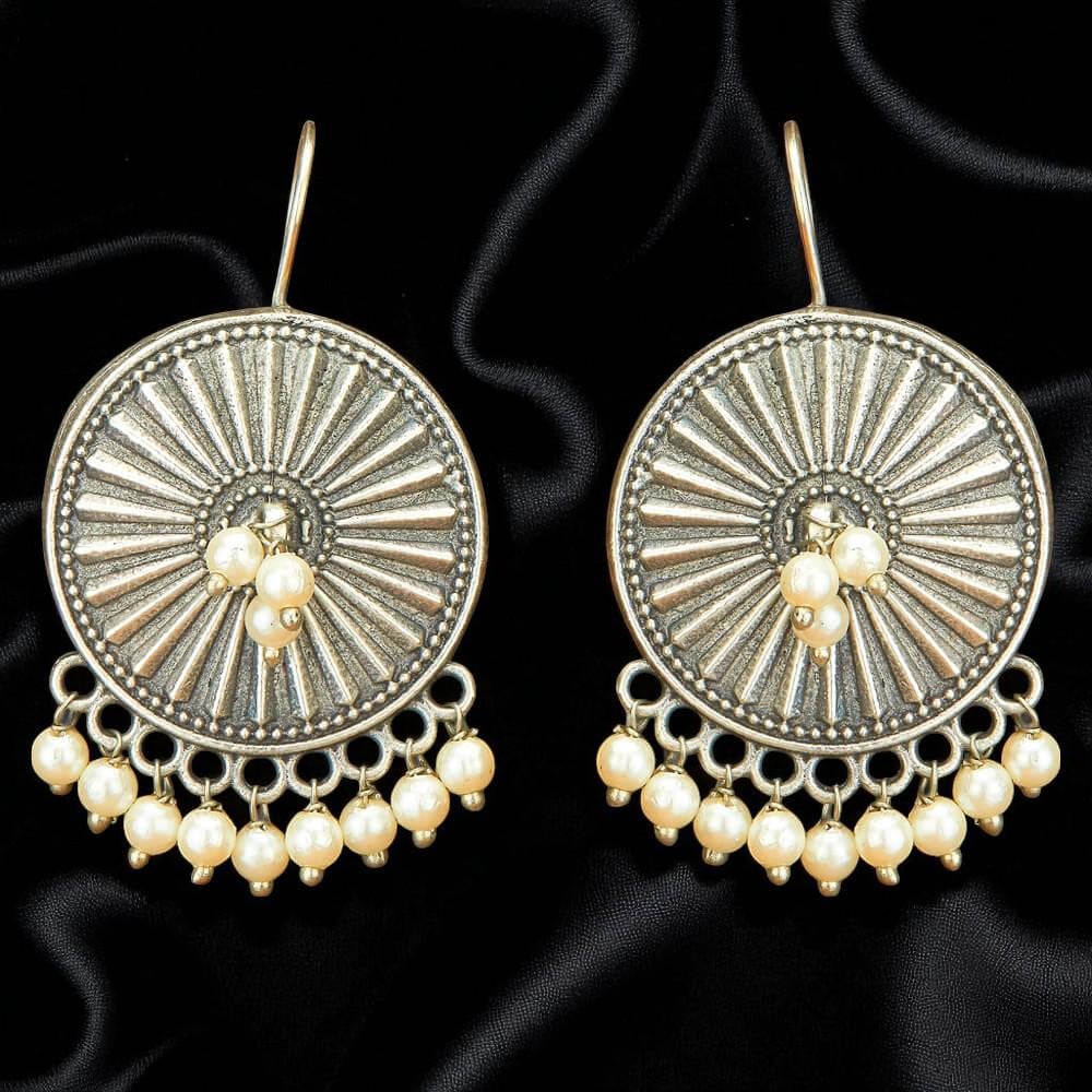 Moti Earring With Oxidised Plating
