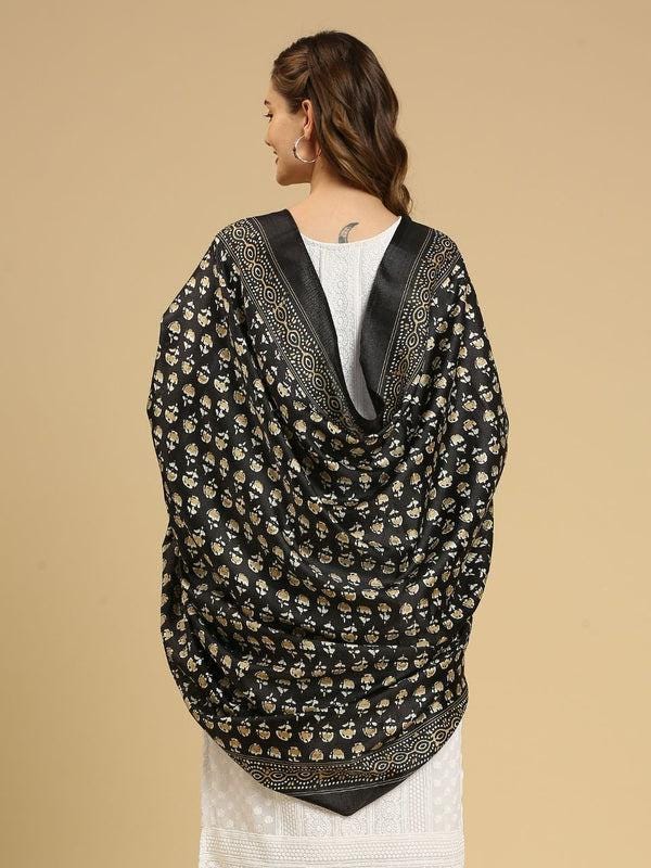 Black & Beige Printed Art Silk Dupatta/shawl/stole
