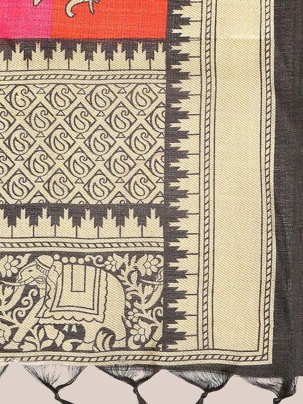 Ethnic Elephant Pink Printed Art Silk Dupatta/shawl/stole