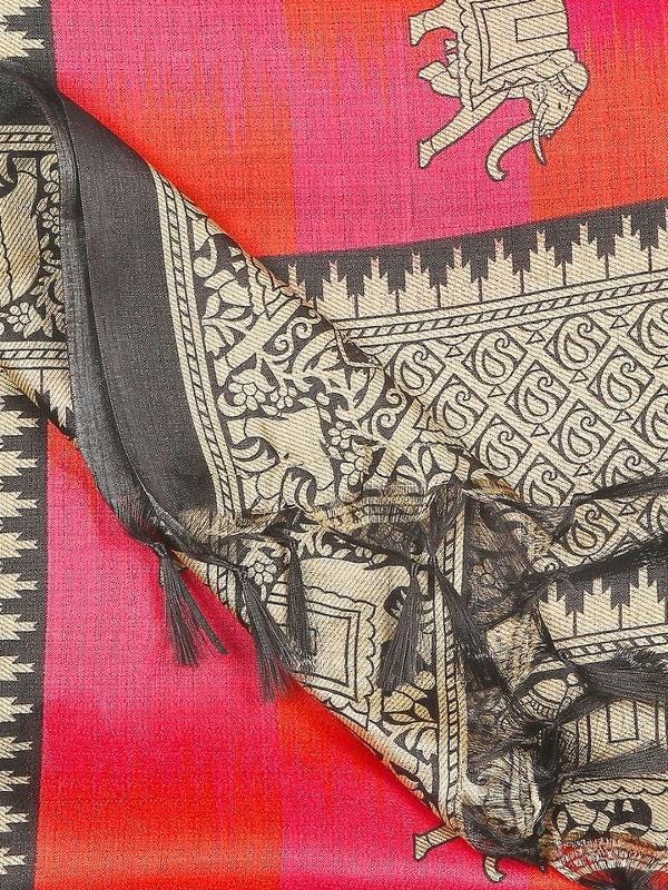 Ethnic Elephant Pink Printed Art Silk Dupatta/shawl/stole