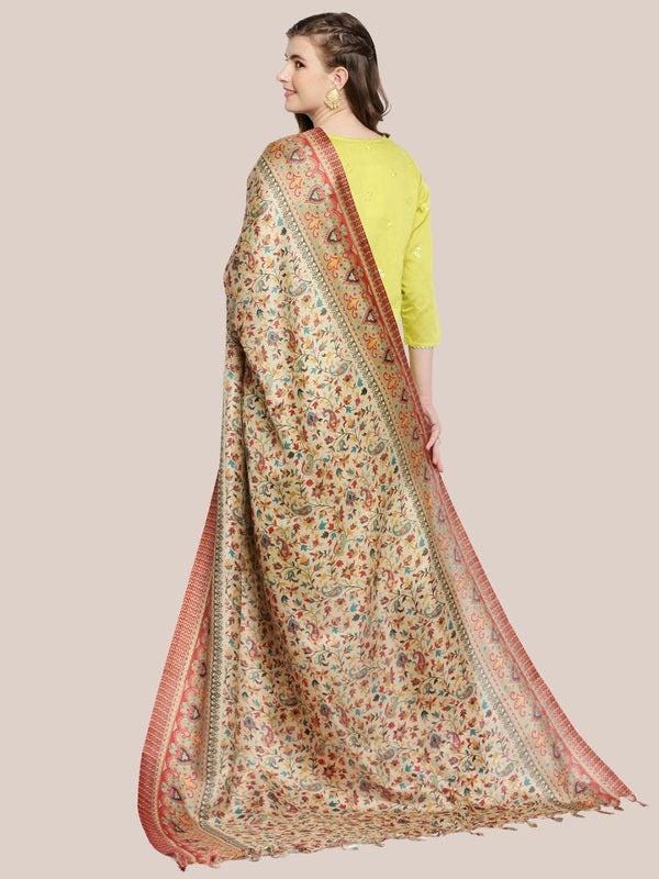Floral Printed Art Silk Dupatta Beige Red/shawl/stole