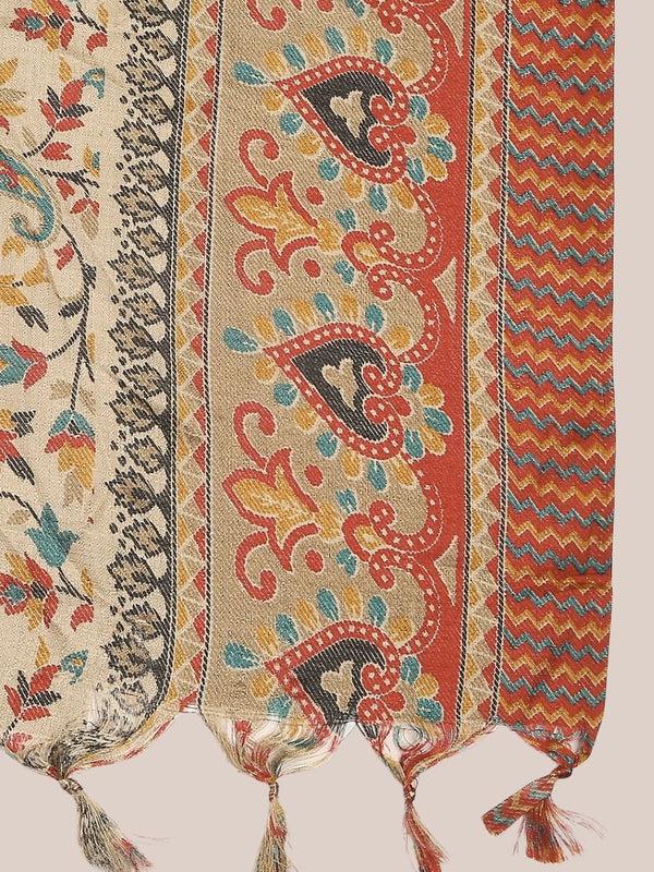 Floral Printed Art Silk Dupatta Beige Red/shawl/stole