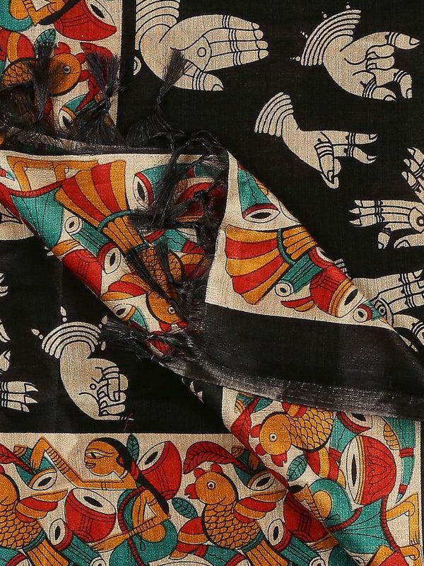 Ethnic Printed Black & Multi Art Silk Dupatta/shawl/stole