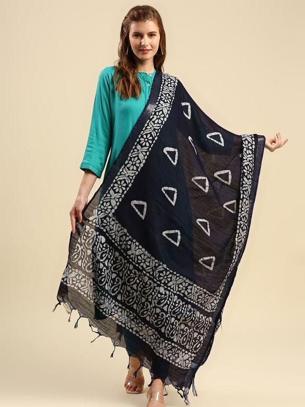 Blended Silk Indigo Batik Dupatta Indigo/shawl/stole