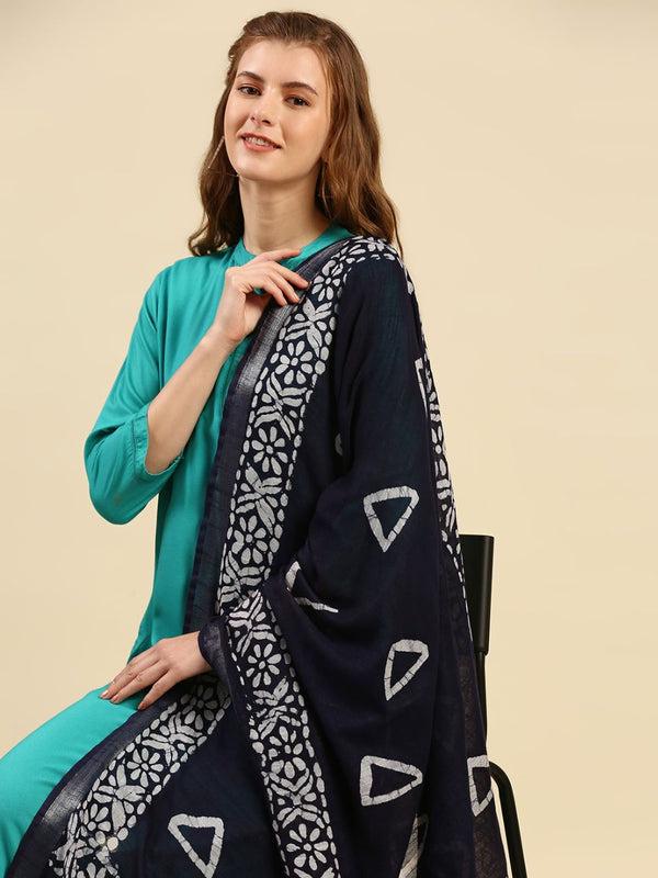 Blended Silk Indigo Batik Dupatta Indigo/shawl/stole