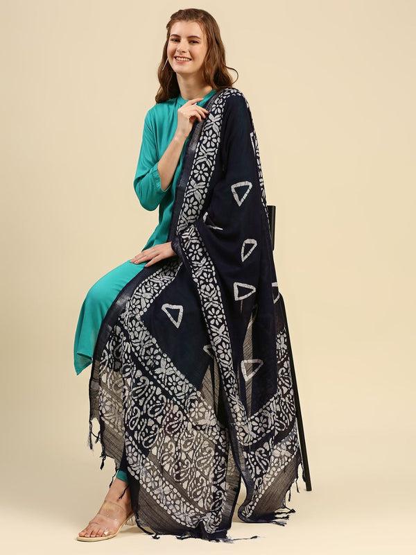 Blended Silk Indigo Batik Dupatta Indigo/shawl/stole