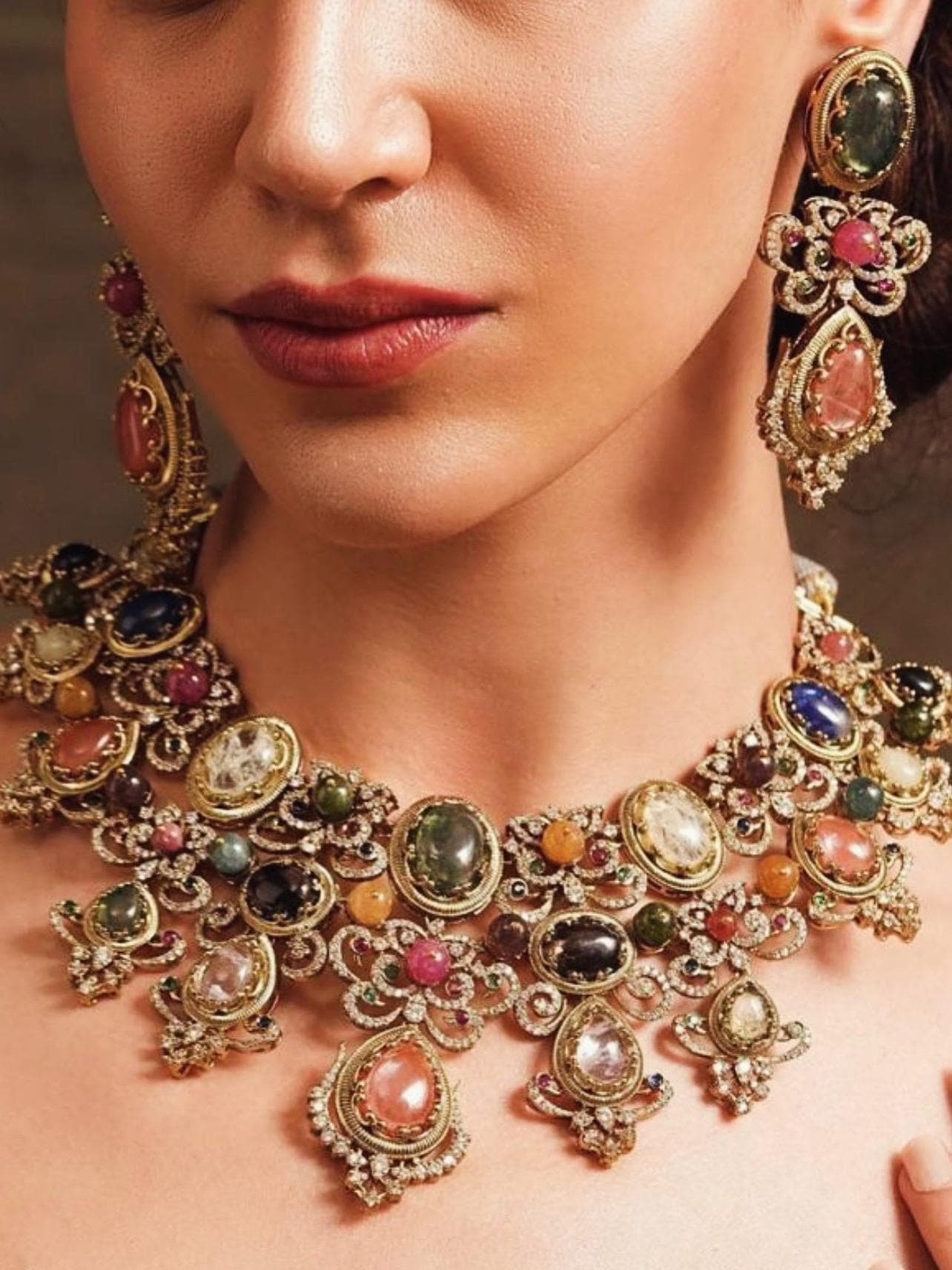 Precious stones handcrafted beauty made with 22k gold plated on brass and studded with American diamonds sabyasachi inspired