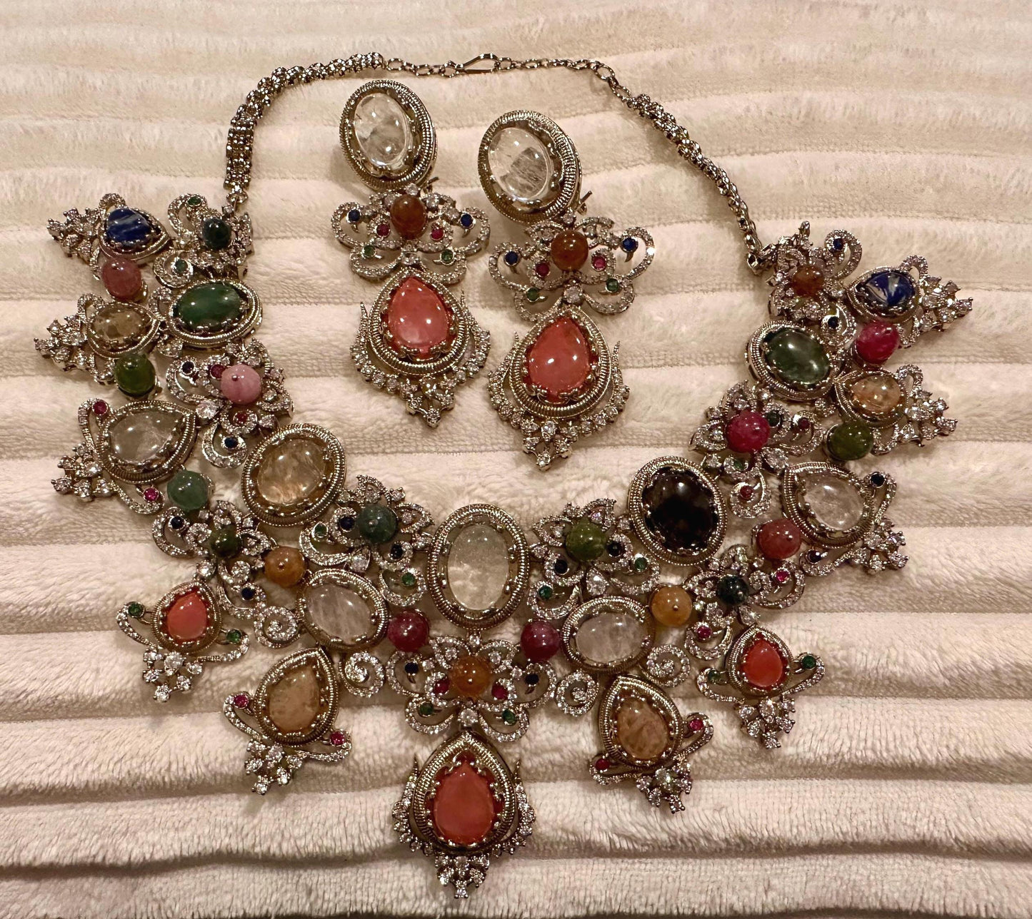Precious stones handcrafted beauty made with 22k gold plated on brass and studded with American diamonds sabyasachi inspired