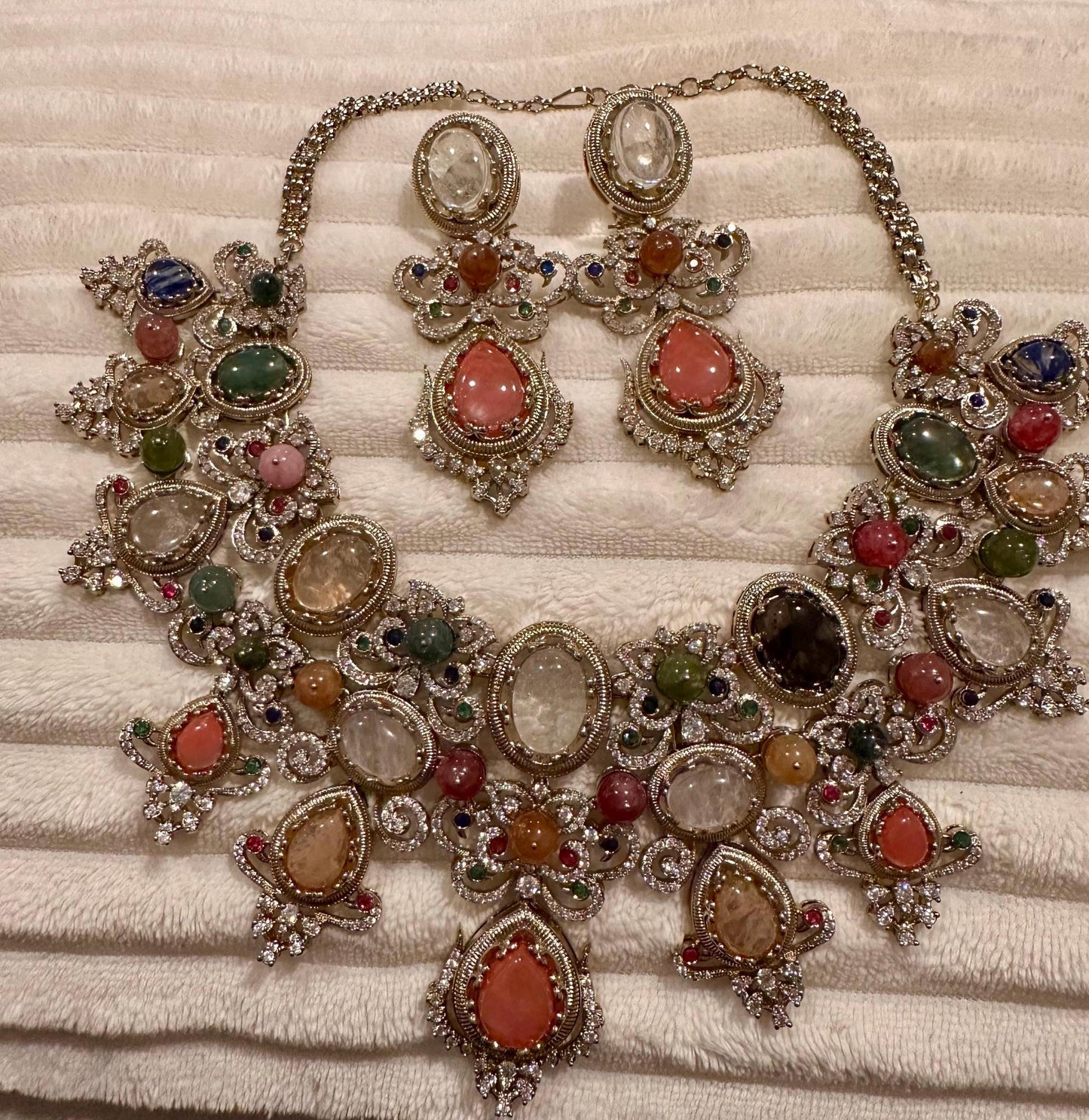 Precious stones handcrafted beauty made with 22k gold plated on brass and studded with American diamonds sabyasachi inspired