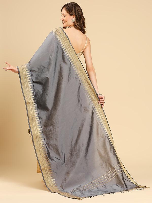 Banarasi Silk Dupatta with Temple Border Wine/Coral color stole