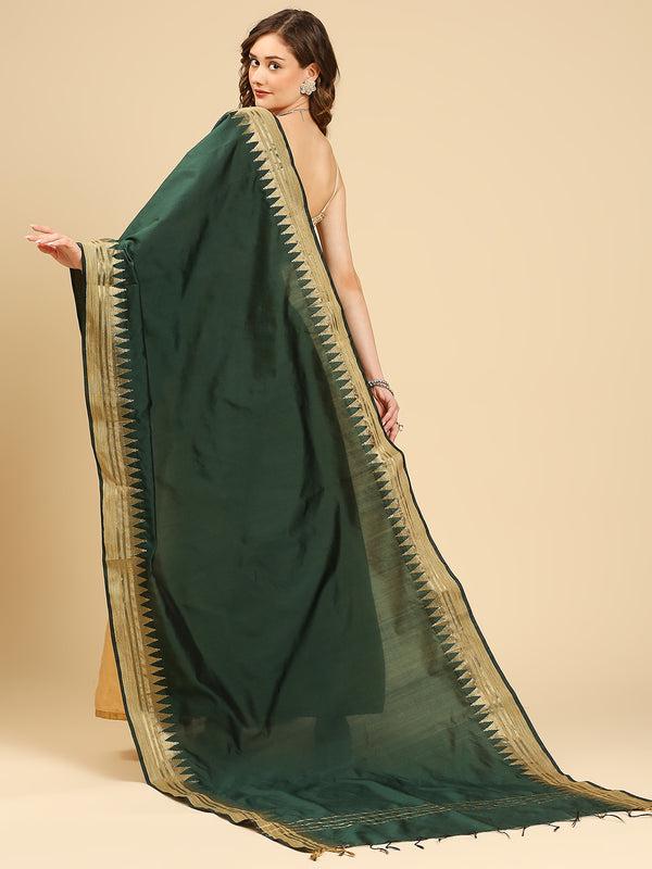 Banarasi Silk Dupatta with Temple Border Wine/Coral color stole