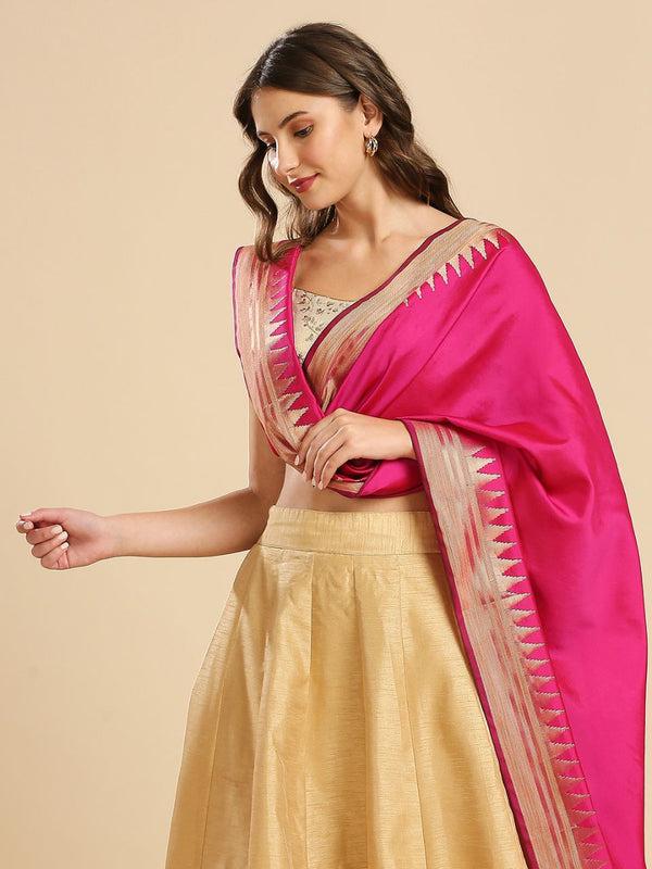 Banarasi Silk Dupatta with Temple Border Wine/Coral color stole
