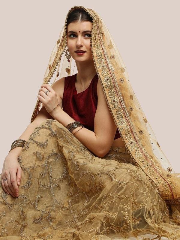 Gold Bridal & Wedding Wear Net Dupatta/shawl/stole
