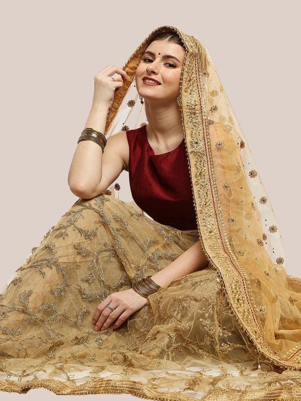 Gold Bridal & Wedding Wear Net Dupatta/shawl/stole