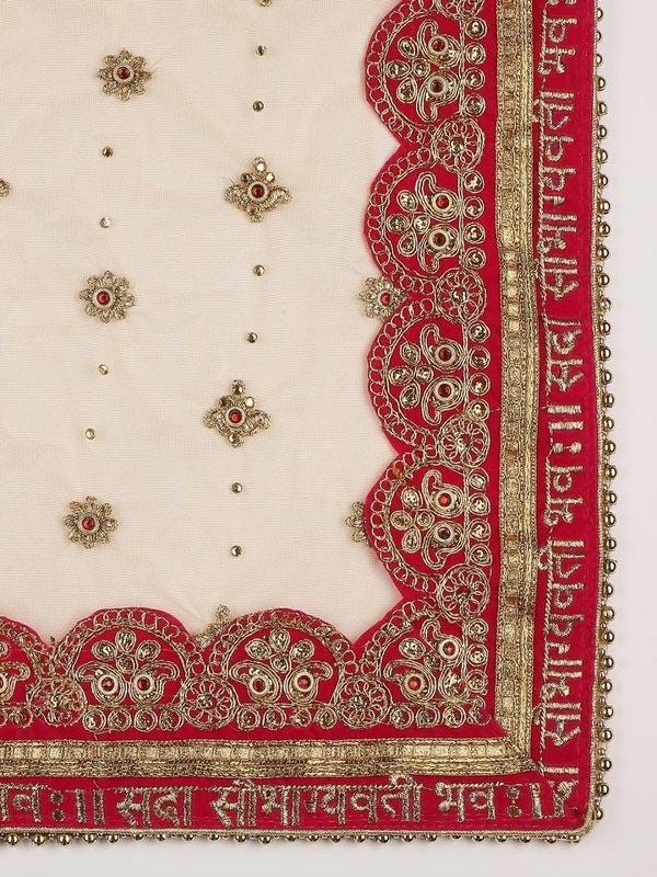 Bridal Sada Saubhagyawati Bhav Net Dupatta with heavy Border/shawl/stole Gold Magenta