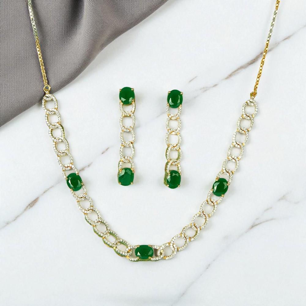 American Diamonds Cubic Zirconia Classic Necklace Set With 2 Tone Plating real diamond lookalike