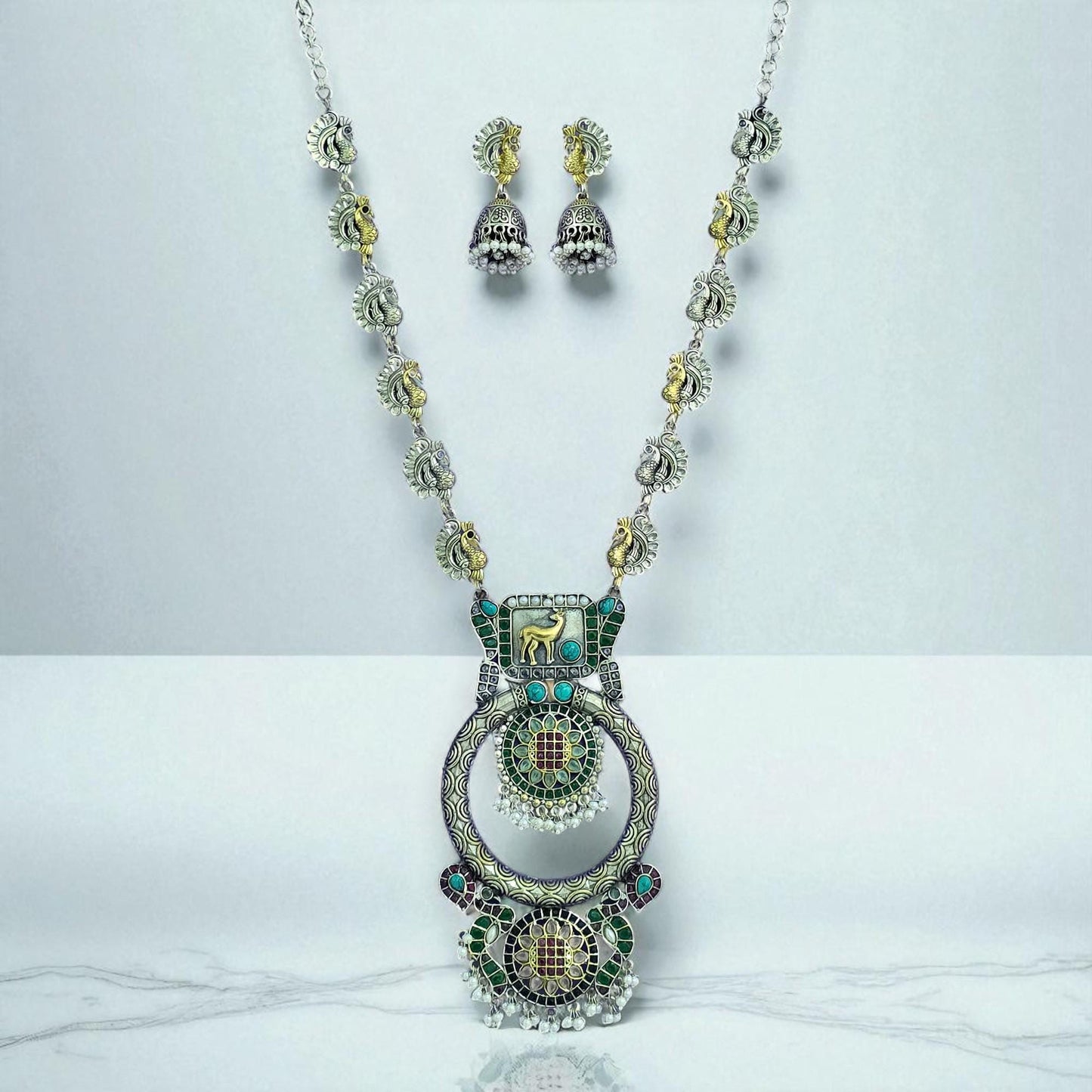 Oxidised German Silver Necklace With 2 Tone Plating