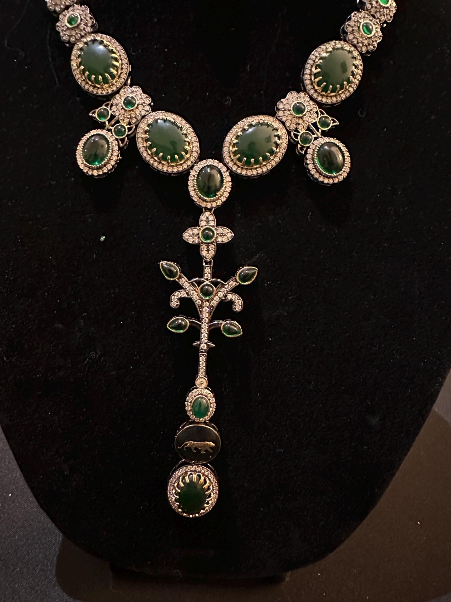 Sabyasachi inspired long necklace set emerald stones gold polished