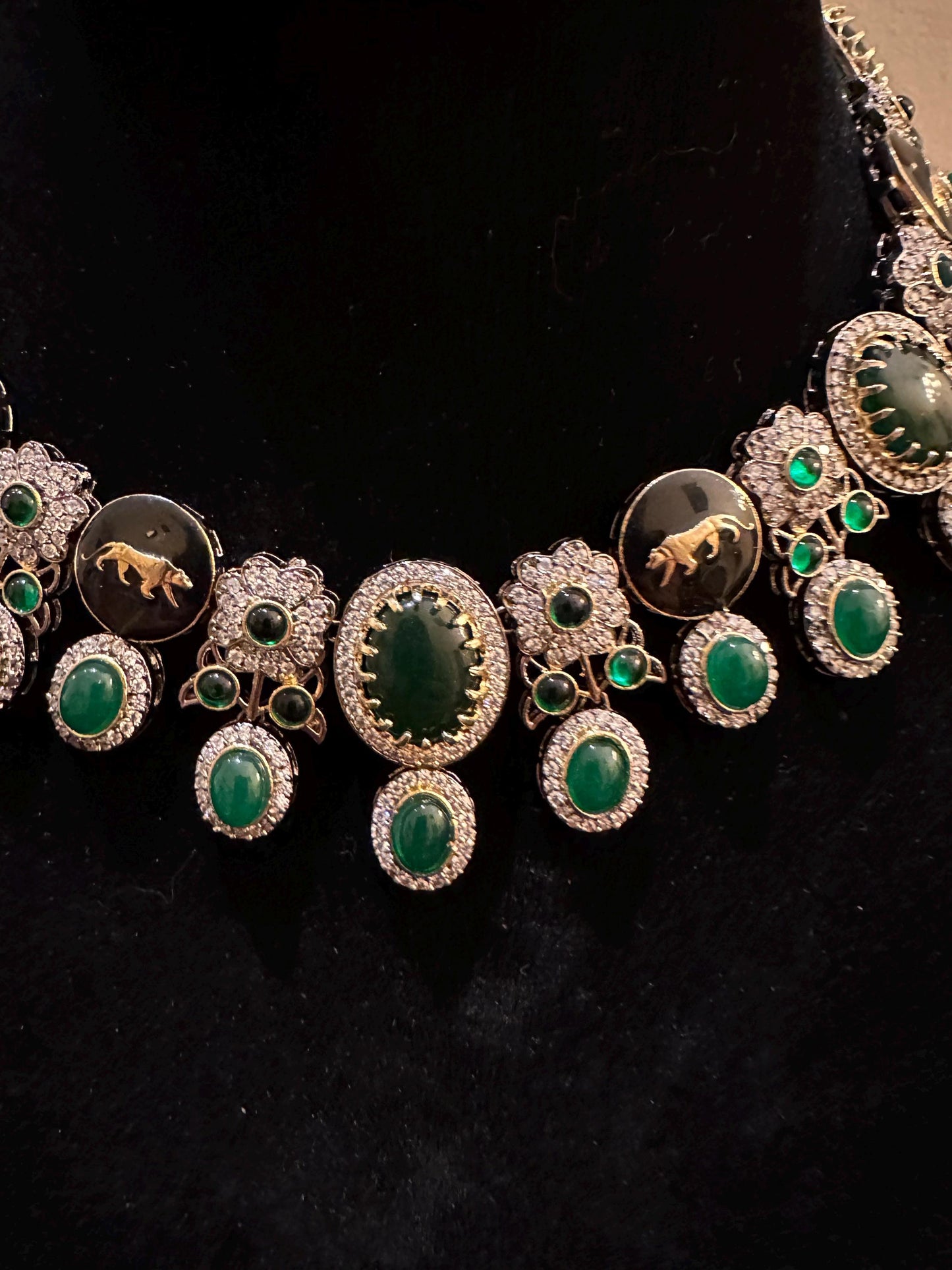 Sabyasachi inspired long necklace set emerald stones gold polished