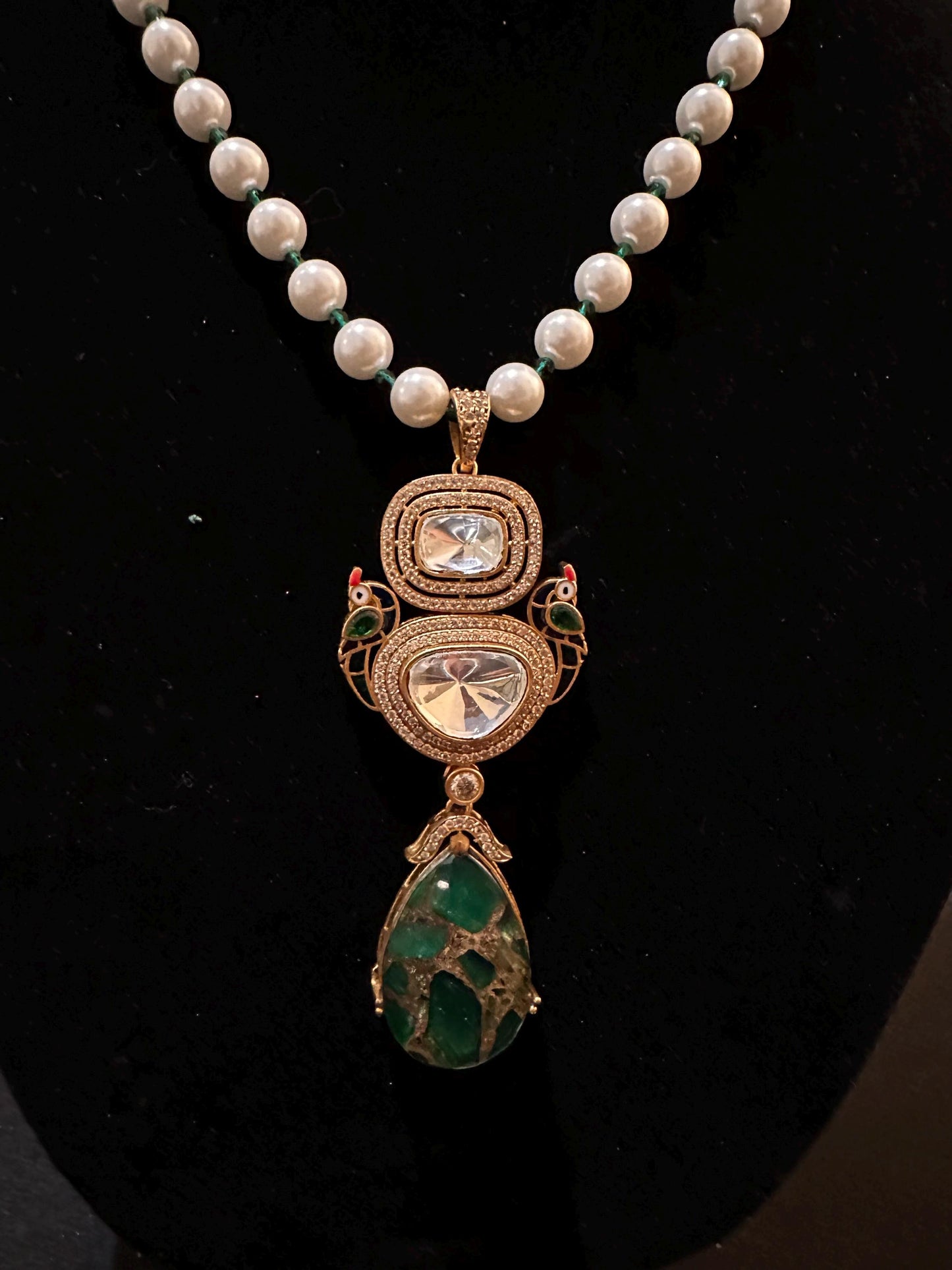 Stone Necklace Set : Mossanite, Polki American Diamonds and pearls