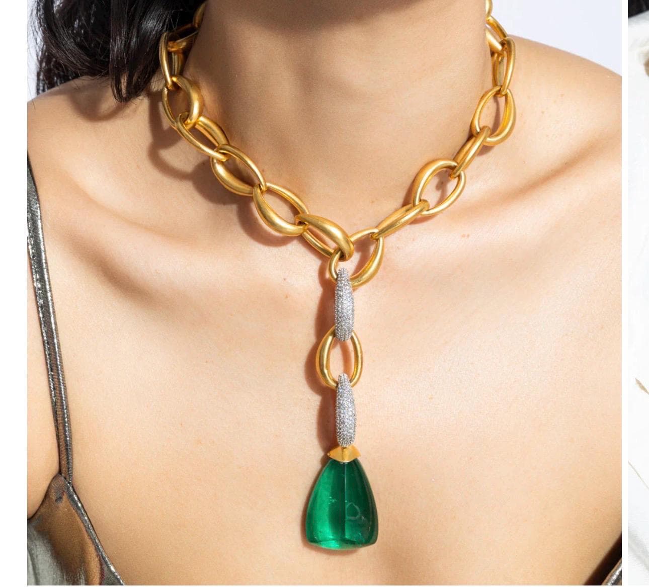 Doublet Stone Polki Pendant Necklace Set: Gold, American Diamonds