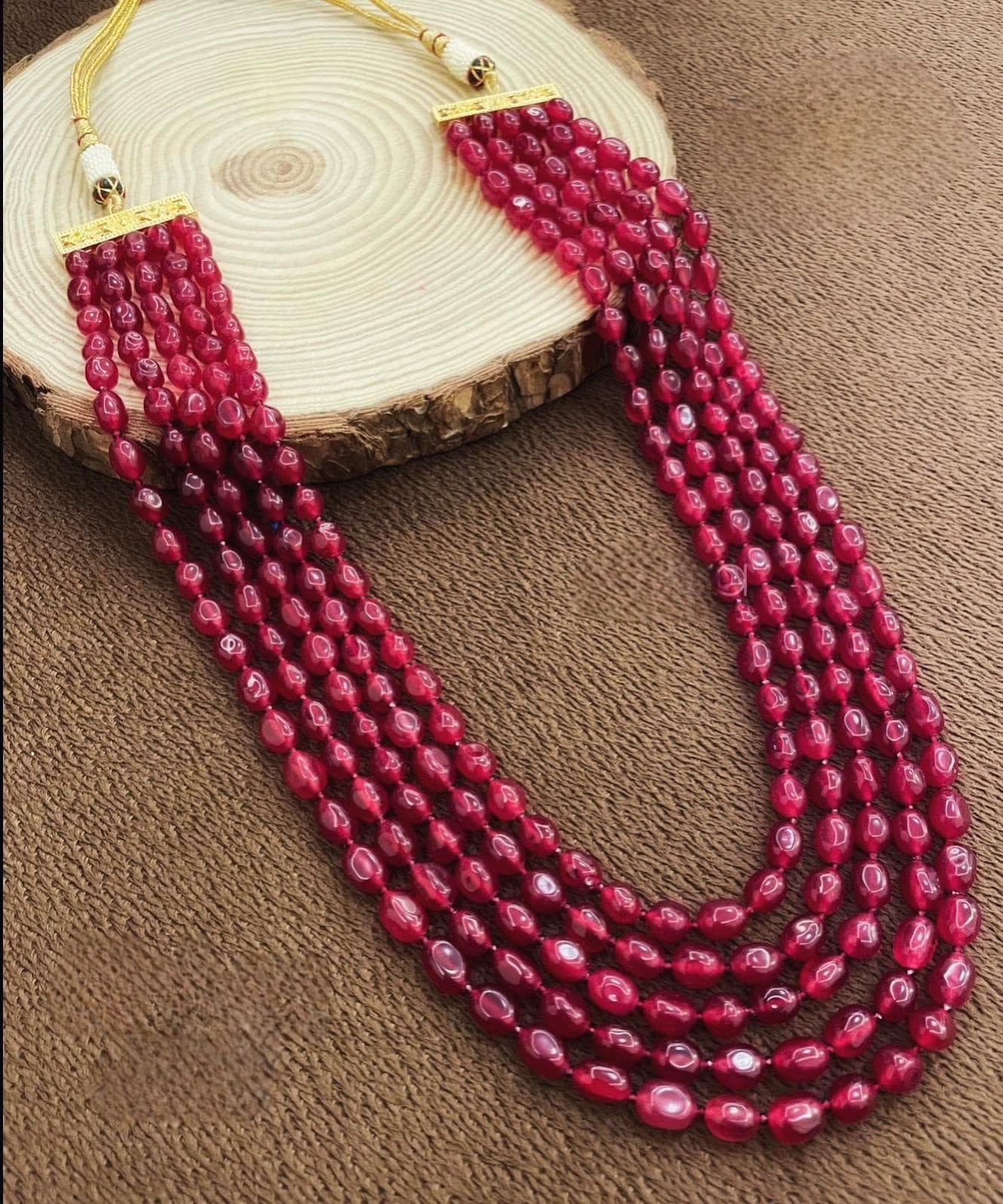 Beaded 5 Layered Necklace Set: Bollywood Style Gold Polished Jewelry