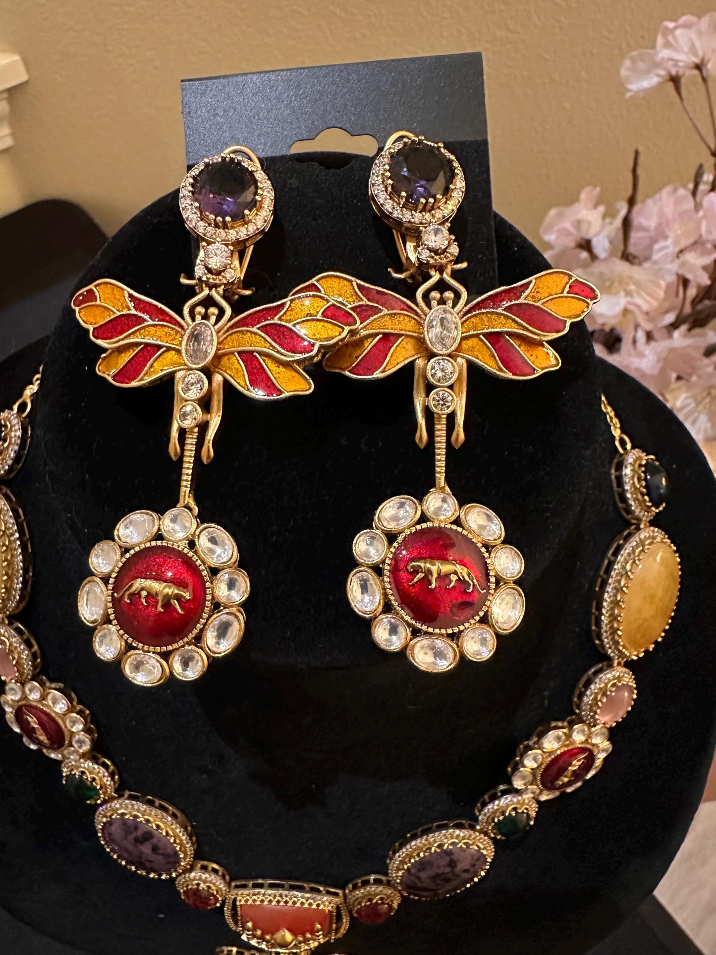 Sabyasachi inspired chain and pendant set with American diamonds and semiprecious stone (doublet stone)