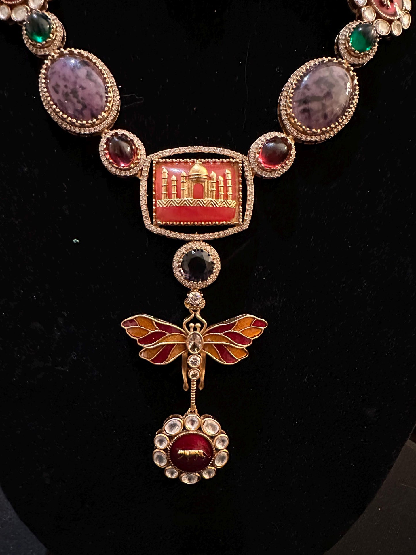 Sabyasachi inspired chain and pendant set with American diamonds and semiprecious stone (doublet stone)