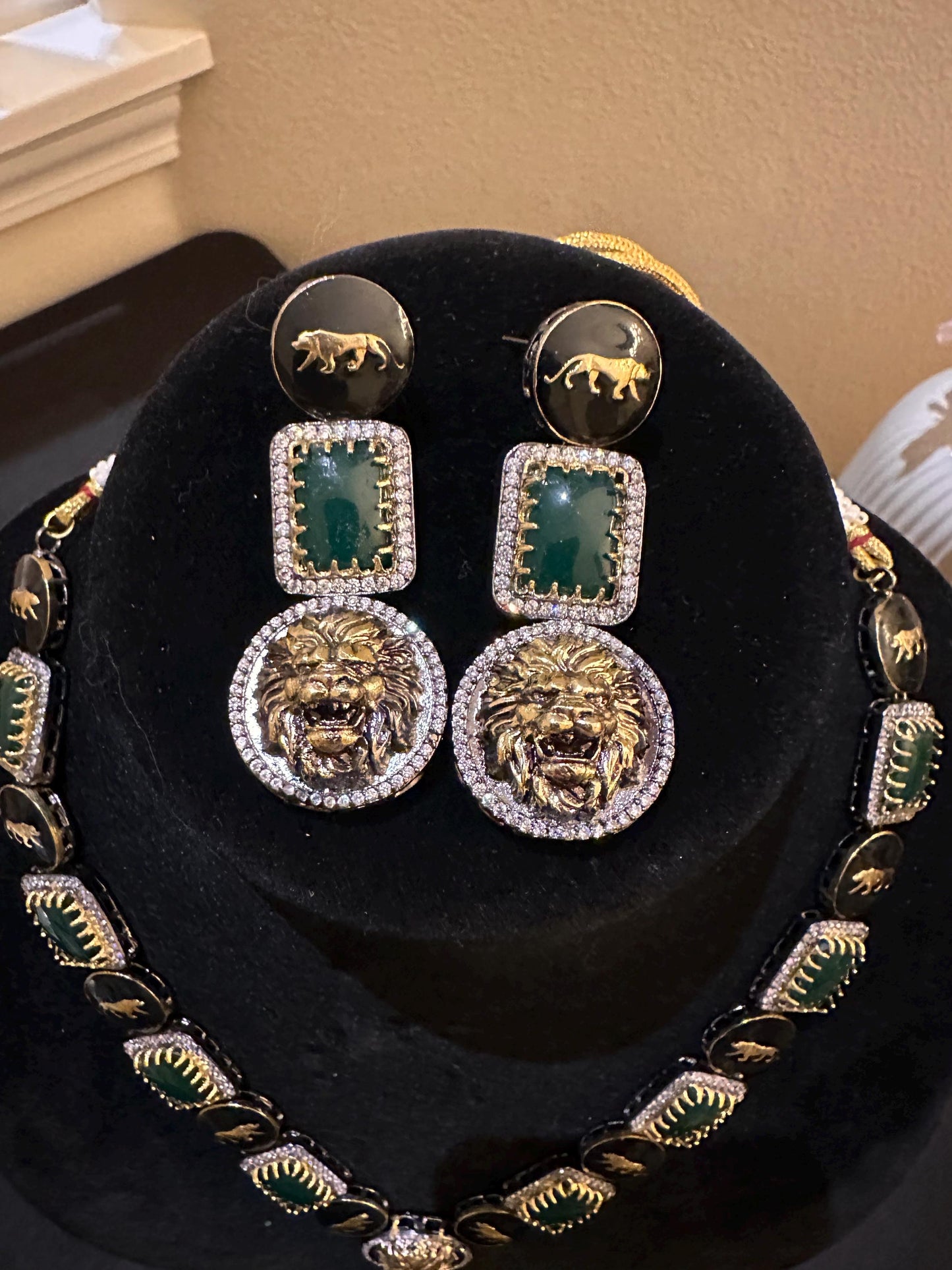 Sabyasachi inspired long necklace set emerald stones gold polished