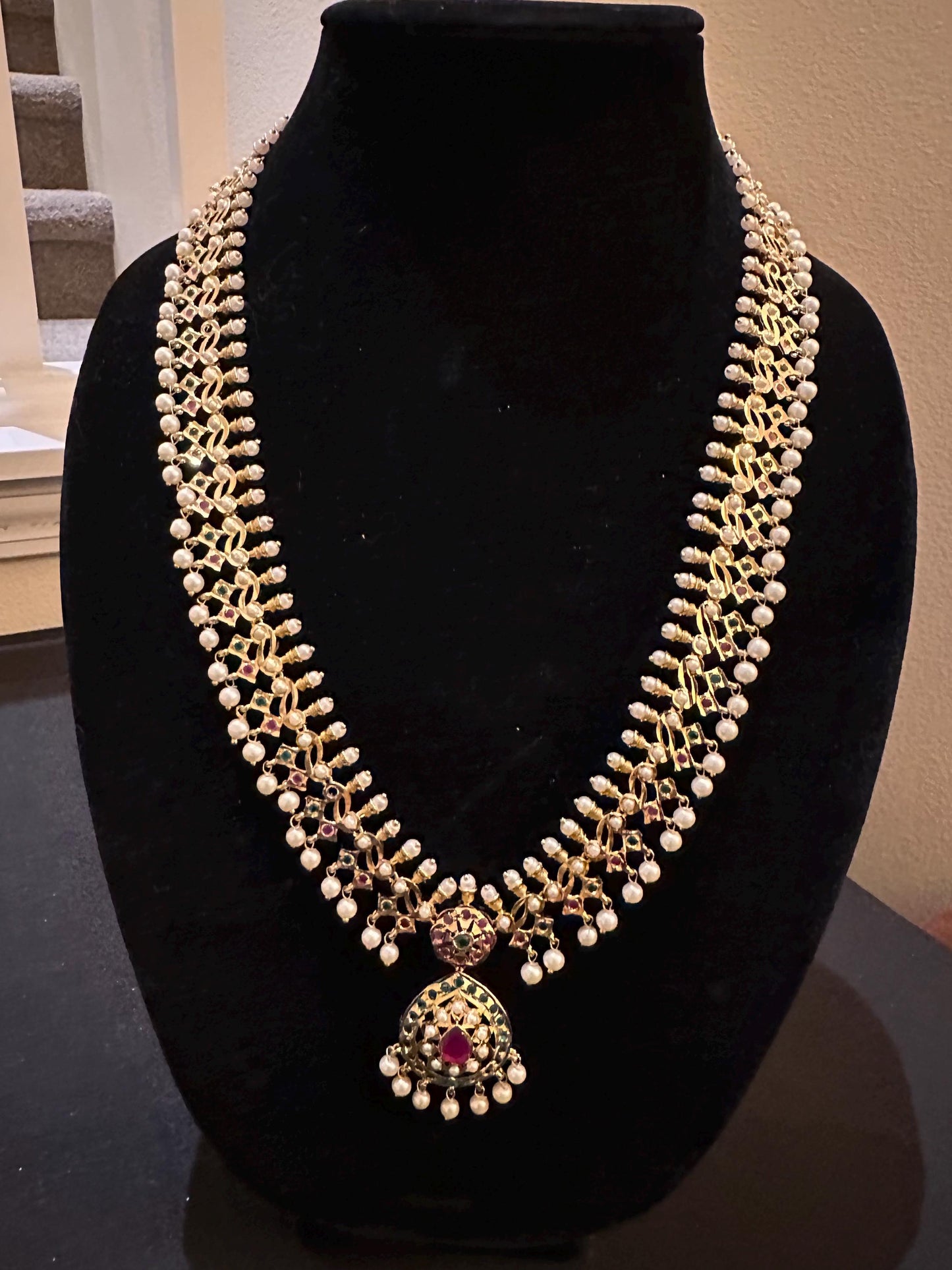 Jadau and pearls long Necklace: Bollywood Style