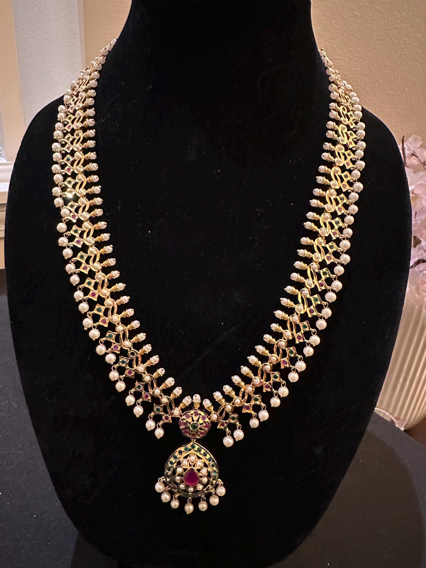 Jadau and pearls long Necklace: Bollywood Style