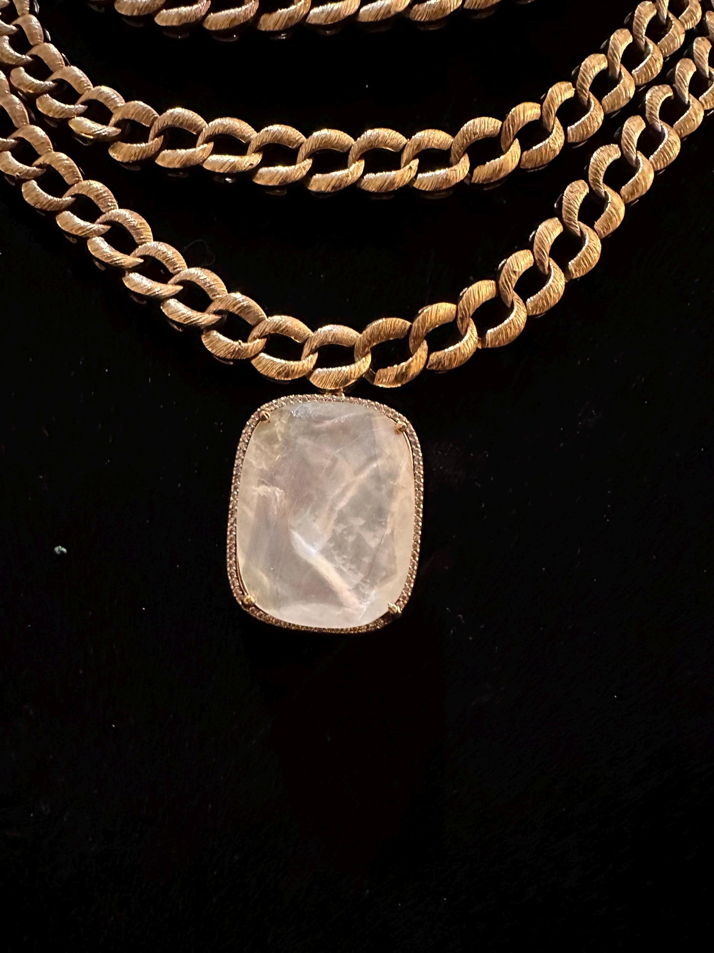Mother of pearl pendant with American diamonds layered chain necklace set in Victorian polished