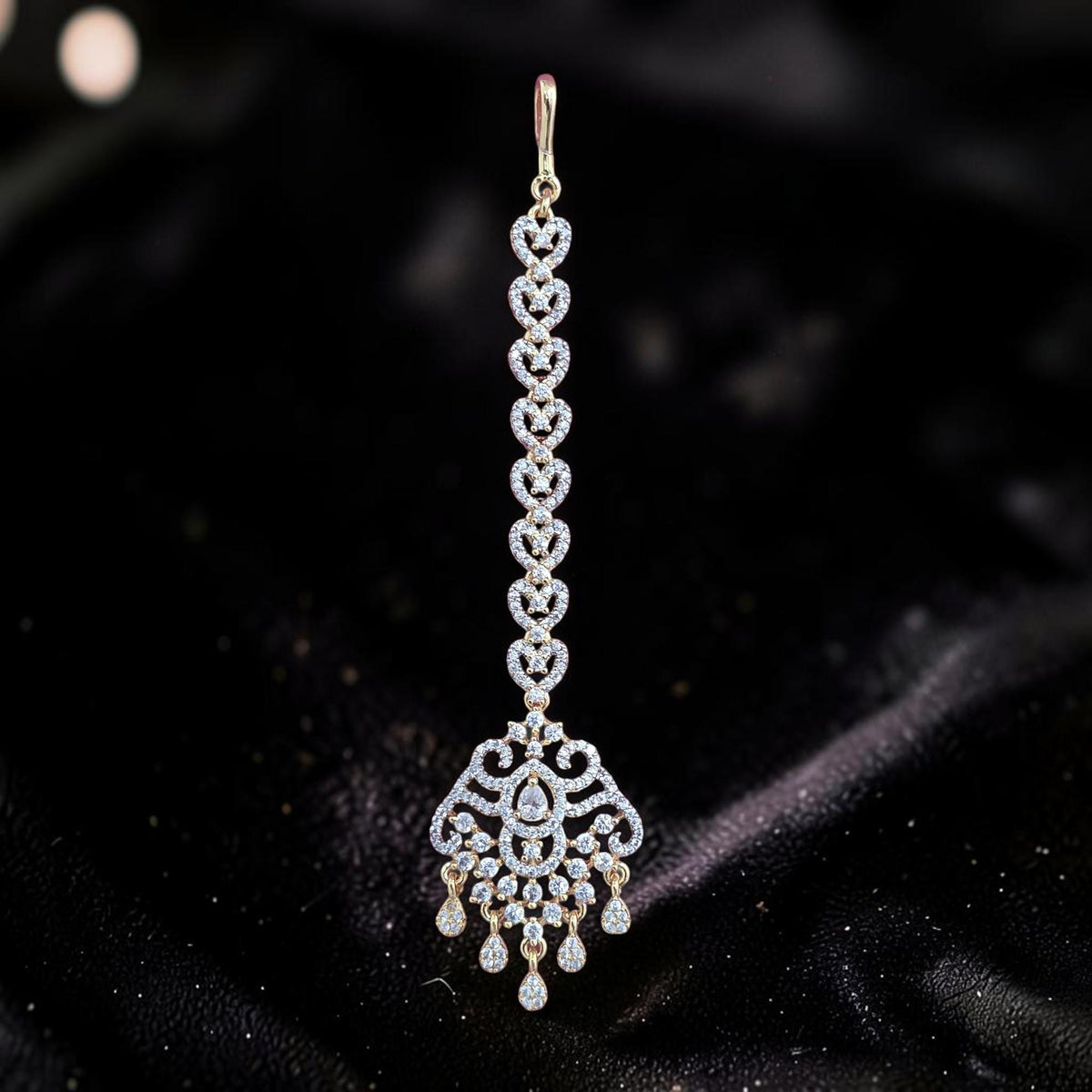 Maag tikka made with American diamonds, AD Zirconia head accessory jewelry, gold polished