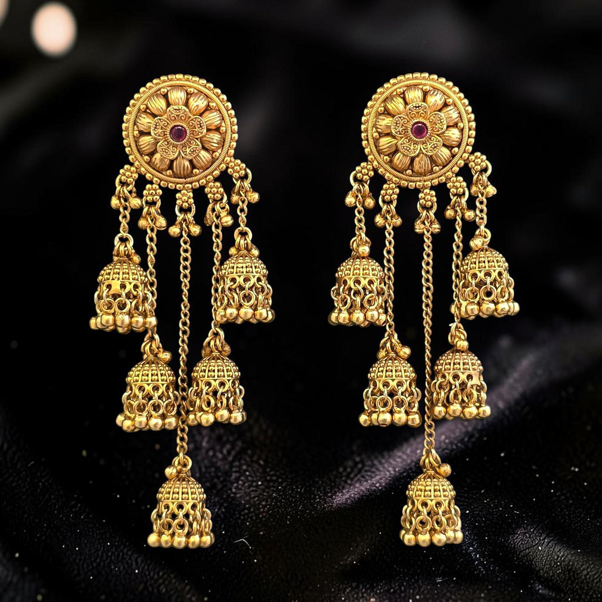 Kashmiri Gold filigree delicate design chandbali earrings gold polished
