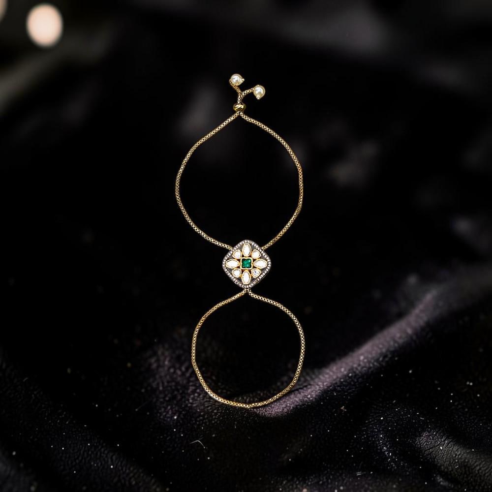 Haath Phool hand accessory in kundan gold polish modern minimal single piece