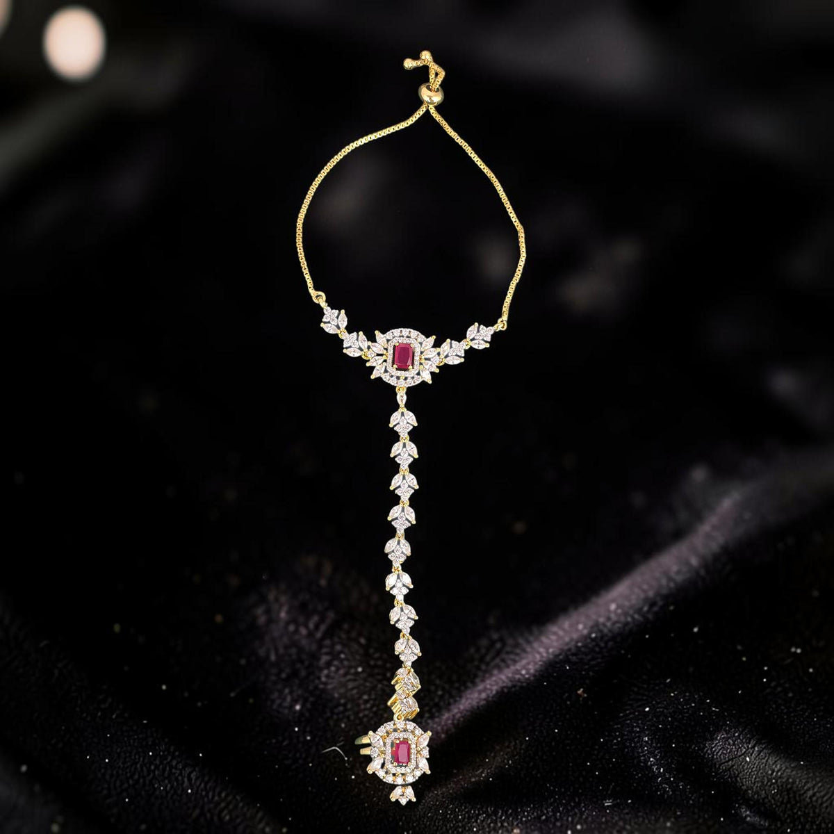 Haath Phool hand accessory in American diamonds gold polished single piece