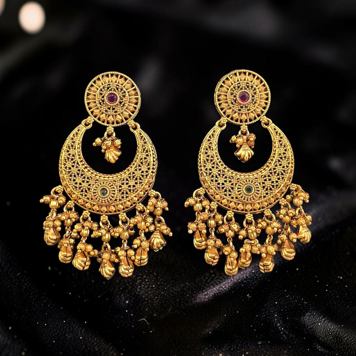 Gold filigree delicate design chandbali earrings gold polished
