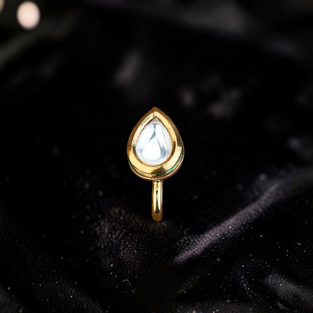 Kundan / Stone Nath Pressing Gold polished nose pin
